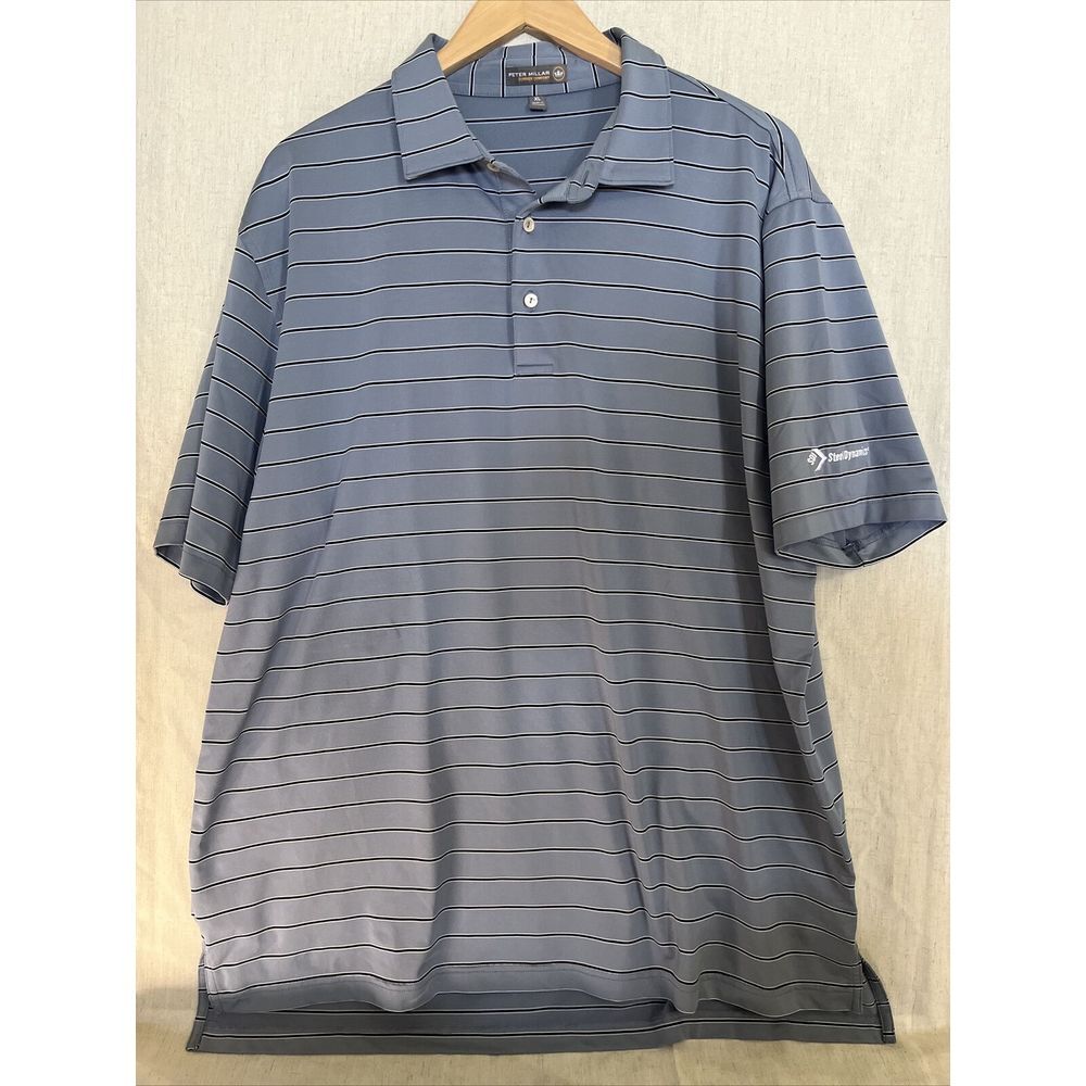 Peter Millar Mens Summer Comfort Polo Shirt‎ XLarge Blue Striped Steel Dynamics